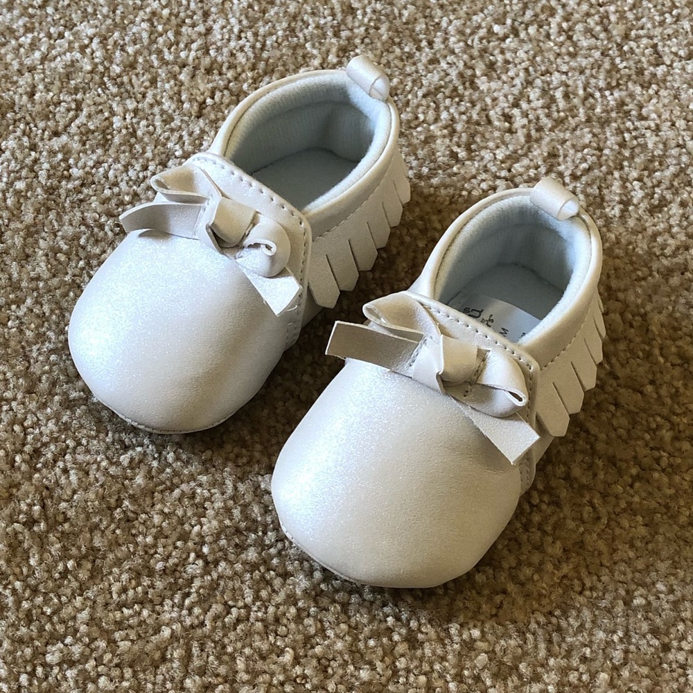 White sparkle moccasins